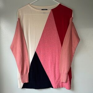 Chaps Geometric Colorblock Crewneck Sweater - Pink, Cream & Navy, Red Accent